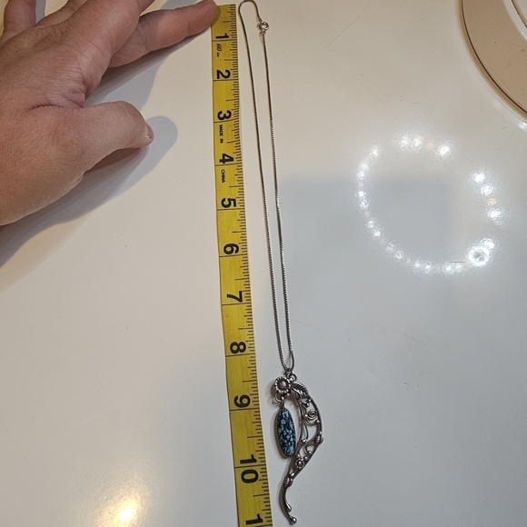 AMAZING Sterling Turquoise Dangle Floral Botanical Pendent .925 Silver Chain - Picture 10 of 10